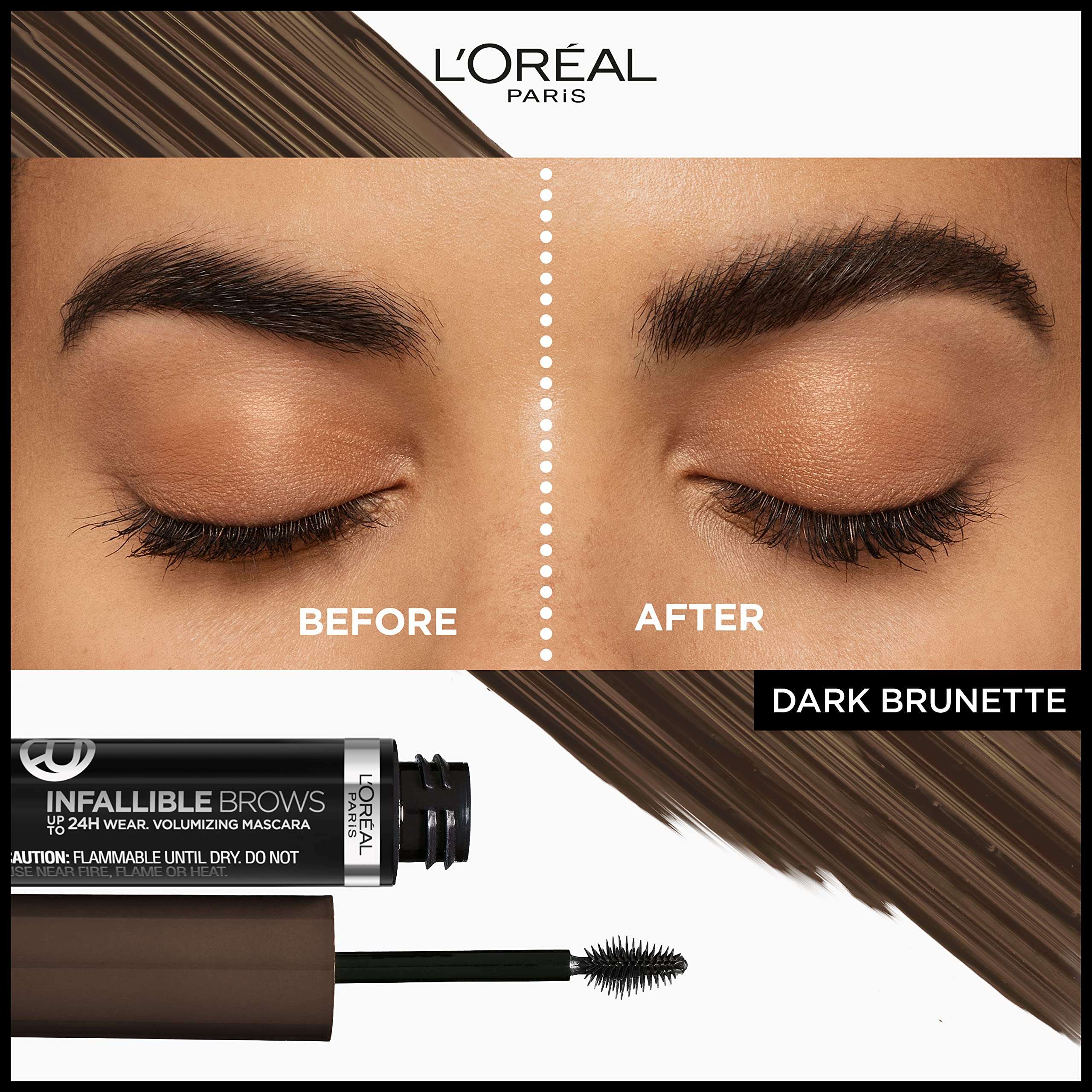 L'Oreal Paris Infallible Volumizing 24H Wear Brow Mascara Long Lasting Eyebrow Makeup for 2X Fuller Eyebrows 0.13 Fl Oz