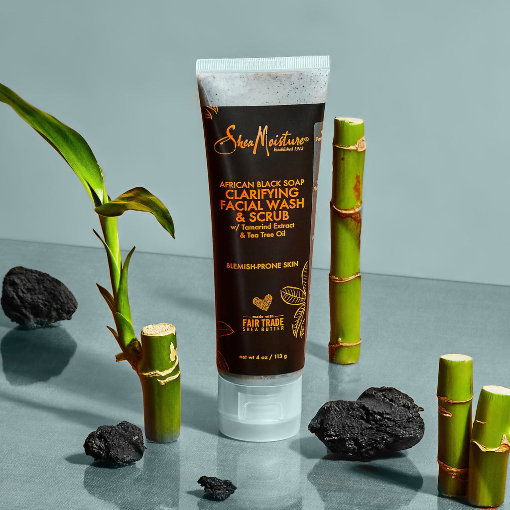 SheaMoisture Facial Wash and Scrub African Black Soap for Blemish Prone Skin to Clarify Skin 4 oz