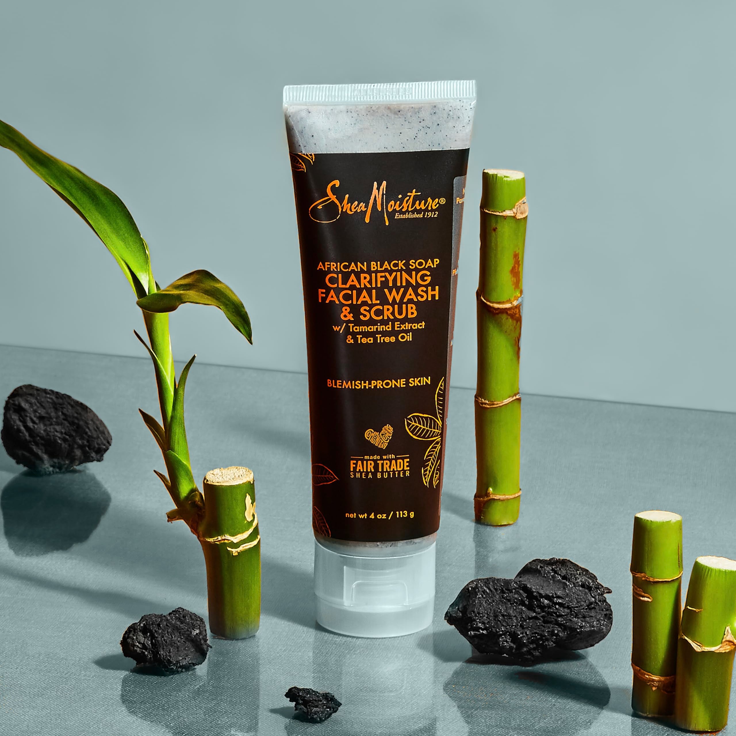 SheaMoisture Facial Wash and Scrub African Black Soap for Blemish Prone Skin to Clarify Skin 4 oz