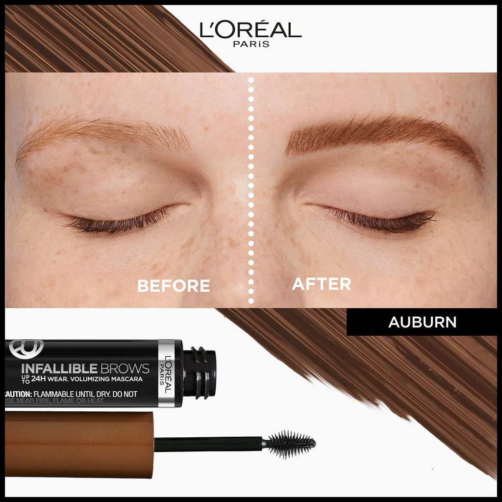 L'Oreal Paris Infallible Volumizing 24H Wear Brow Mascara Long Lasting Eyebrow Makeup for 2X Fuller Eyebrows 0.13 Fl Oz