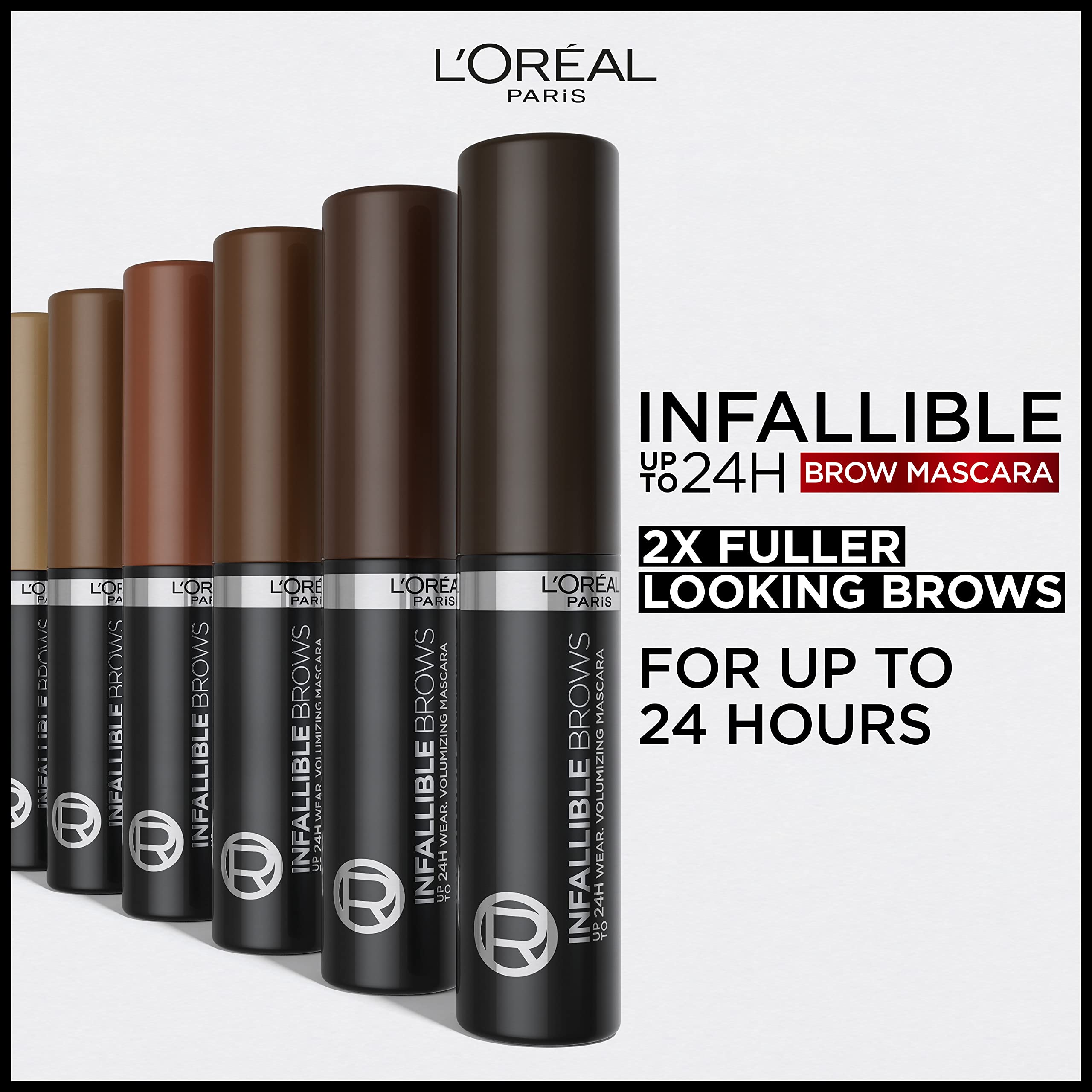 L'Oreal Paris Infallible Volumizing 24H Wear Brow Mascara Long Lasting Eyebrow Makeup for 2X Fuller Eyebrows 0.13 Fl Oz