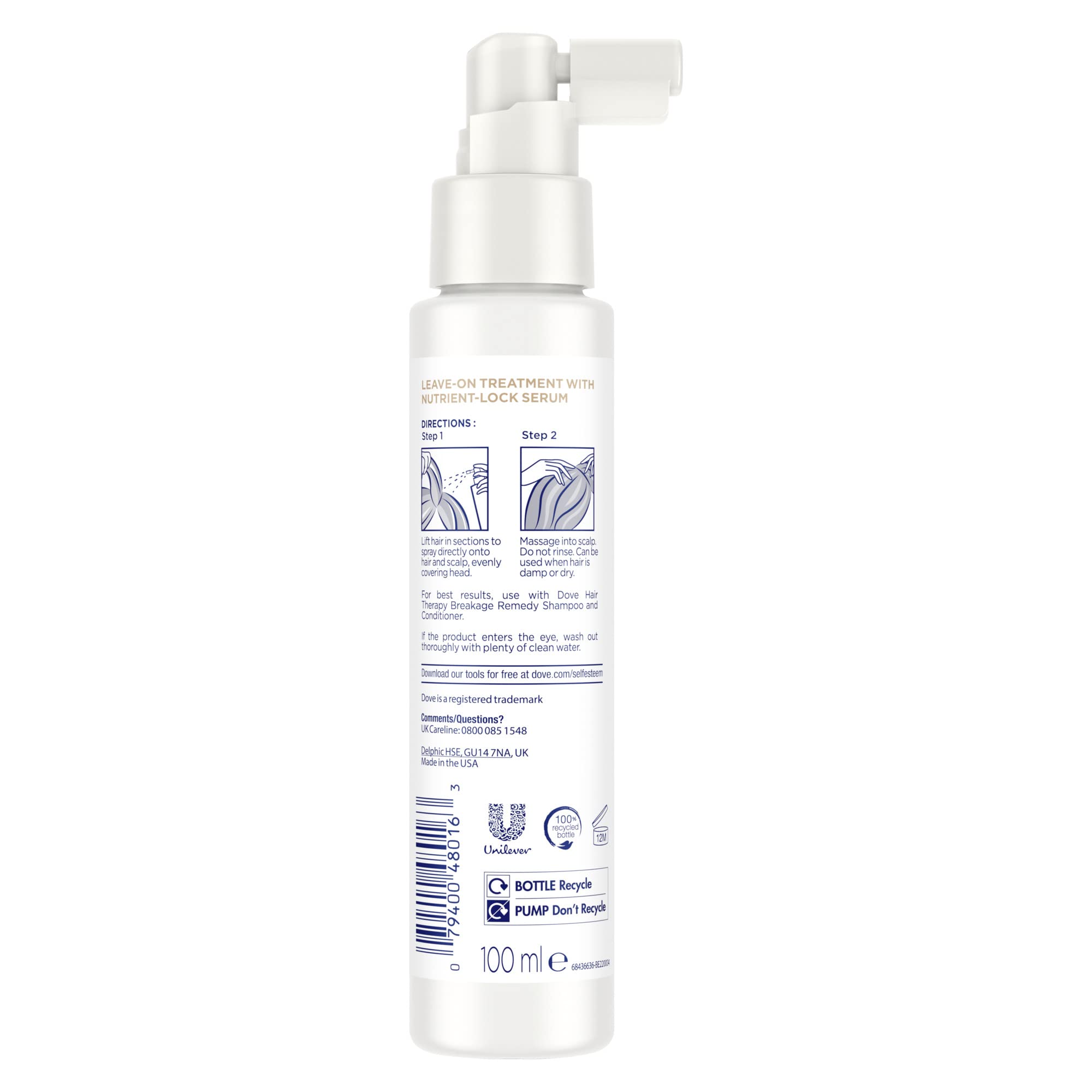 Hair Therapy, Breakage Remedy Leave-on Treatment, 3.38 fl oz (100 ml), Dove